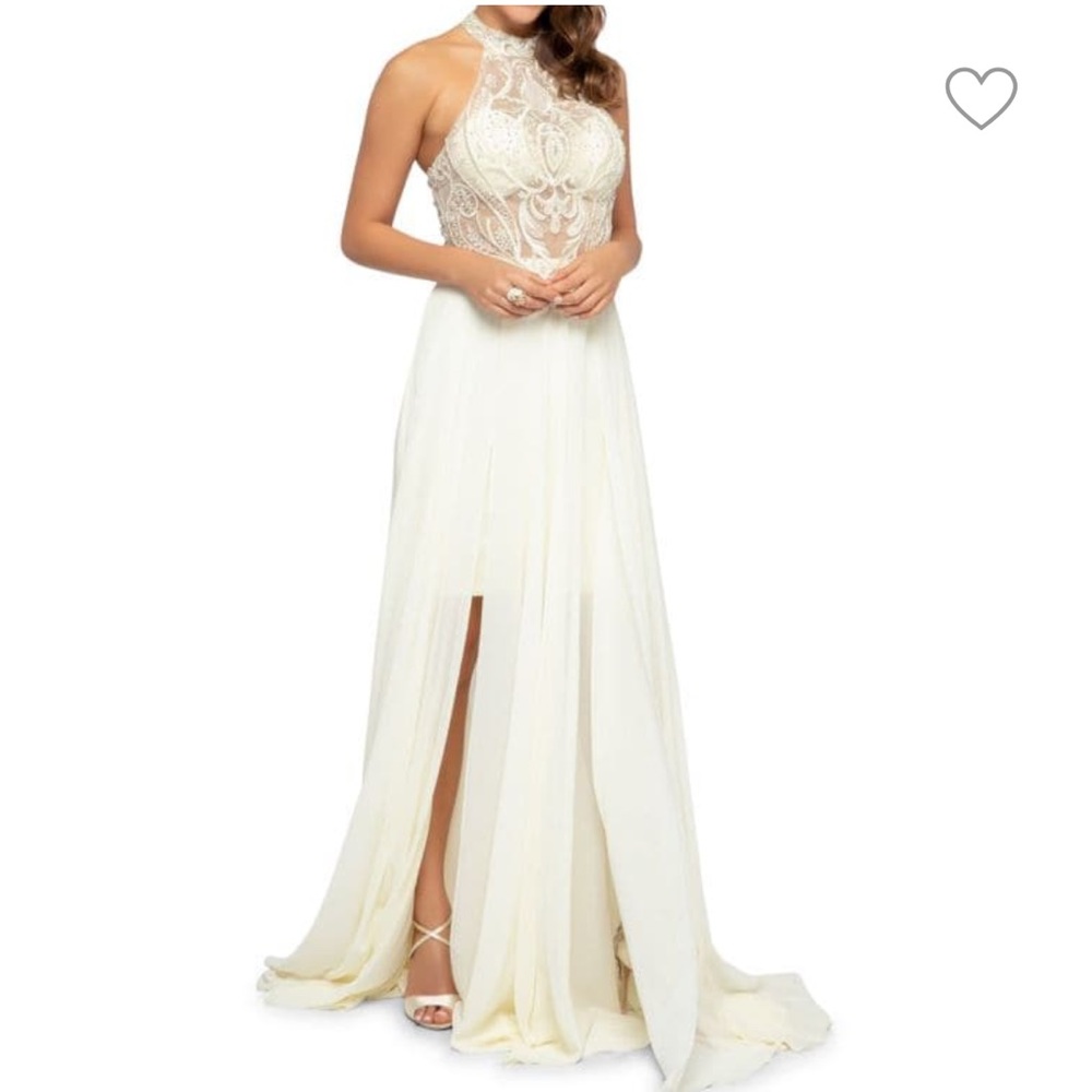 Terani Couture. Evening/formal/prom beaded chiffon gown in ivory.